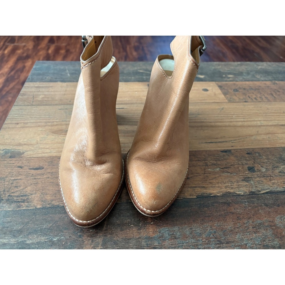 Dolce Vita Tan Leather Buckle Mule Booties Block Heel Pointed Toe Womens 7.5 - Picture 4 of 10